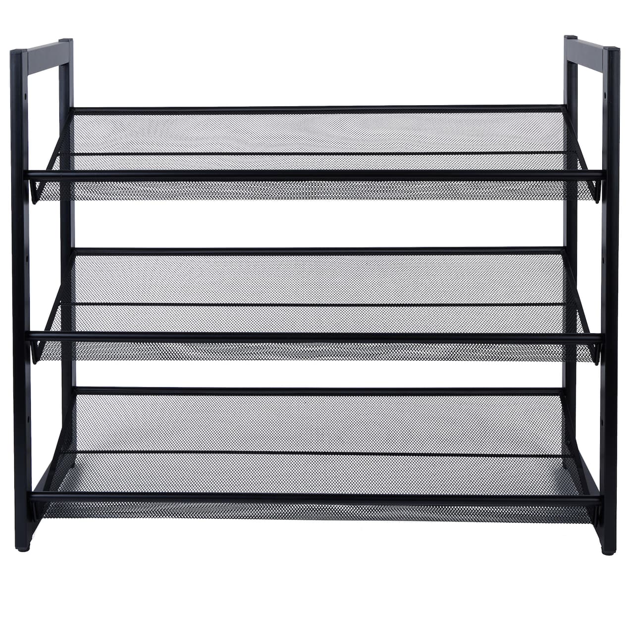 Organize It All 30" Wide Black 3 Tier Adjustable Mesh Shoe Rack